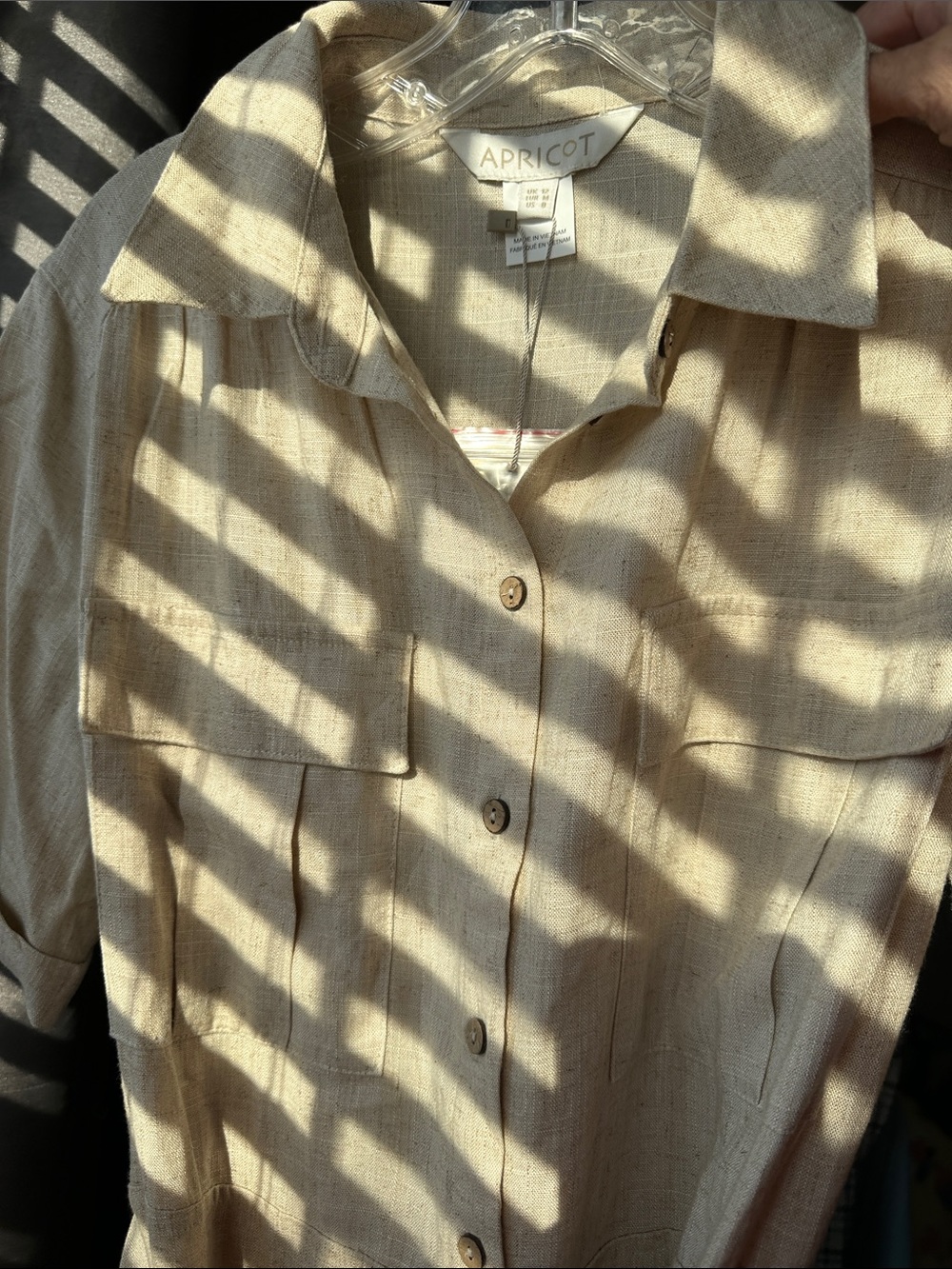 Sz M⭐️NWT APRICOT Stone Linen Blend Button-Front Midi Shirt Dress - Picture 7 of 12